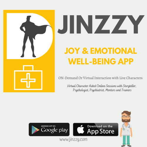 JinzZy 2.0 Poster2 1 — Emotional Well-being, Mental Health, Online Session, Psychiatrists, Psychologists, Tips, Virtual Character Interaction emotional wellbeing, happiness, JinzZy, joy, Joy & Emotional Well-being App, Mental Health, mentors and trainers, virtual character aided sessions